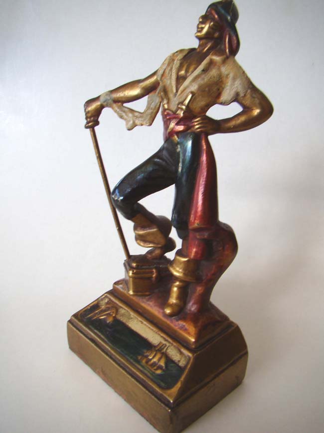 A fine and rare pair of hand painted Pirate Bookends by the Pompeian Bronze Company circa 1925 — image 2